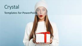  Presentation with box - Presentation design having youth christmas - happy young woman wearing sweater background and a sky blue colored foreground