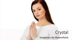  Presentation with beautiful young woman getting face - Cool new presentation with youth church - beautiful young caucasian woman praying backdrop and a white colored foreground