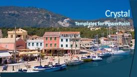  Presentation with island - Presentation theme featuring youth church - gaios in paxos island greece background and a ocean colored foreground