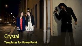  Presentation with youth crime - Slide deck having youth crime - hooded man stalking two women background and a tawny brown colored foreground