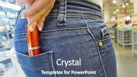  Presentation with cosmetics - Audience pleasing PPT theme consisting of youth crime - shoplifting in the cosmetics department backdrop and a ocean colored foreground