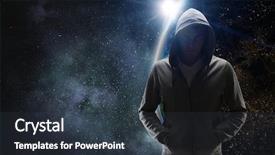  Presentation with silhouette of man worship - Slide deck featuring youth crime - silhouette of man in hoody background and a tawny brown colored foreground