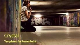  Presentation with graffiti - Beautiful theme featuring youth crime - stylish young girl standing backdrop and a tawny brown colored foreground