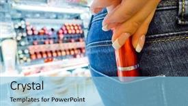  Presentation with lipstick - Amazing presentation design having youth crime - woman as a shoplifter steals backdrop and a light blue colored foreground