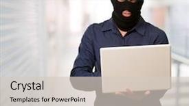  Presentation with youth crime - Theme featuring youth crime - young male thief holding laptop background and a  colored foreground