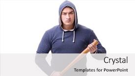  Presentation with hooligan - Presentation design enhanced with youth crime - young man hooligan with baseball background and a white colored foreground