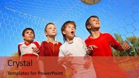 Presentation with youth sports - Amazing presentation theme having youth development - little boys playing soccer backdrop and a red colored foreground
