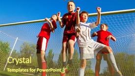  Presentation with sports field - Theme having youth development - little boys playing soccer background and a tawny brown colored foreground
