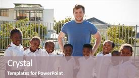  Presentation with kids development - Cool new slides with youth development - volunteer and elementary school kids backdrop and a gray colored foreground