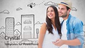  Presentation with college education happy smiling - Slide set having youth doodle - happy hipster couple smiling together background and a light gray colored foreground