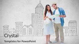  Presentation with translucent odisha map - Presentation design with youth doodle - lost hipster couple looking background and a  colored foreground