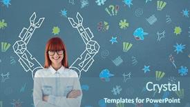  Presentation with mechanics - Theme with youth doodle - portrait of a hipster woman background and a ocean colored foreground