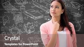  Presentation with thinking - Presentation theme having youth doodle - pretty brunette smiling and thinking background and a gray colored foreground