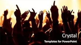  Presentation with bright yellow - Amazing PPT theme having youth event - silhouettes of concert crowd backdrop and a black colored foreground