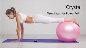  Presentation with children doing kids gym - Amazing PPT theme having youth fitness - woman doing stretching exercises backdrop and a  colored foreground