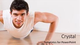  Presentation with professional tennis player athlete man - PPT layouts with youth fitness - young athletic man doing push-ups background and a  colored foreground