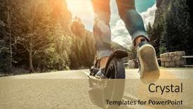  Presentation with sunlight - Theme enhanced with youth future - woman on her kick scooter background and a coral colored foreground