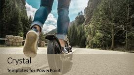  Presentation with sunlight - Beautiful slides featuring youth future - woman on her kick scooter backdrop and a coral colored foreground