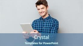  Presentation with youth - Amazing presentation having youth gadgets - cheerful man looking camera while backdrop and a  colored foreground