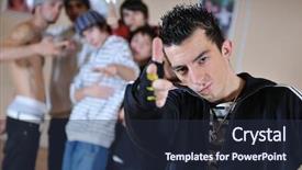  Presentation with group - Presentation theme enhanced with youth gang - group of young happy boys background and a  colored foreground