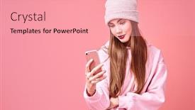  Presentation with social networks - Colorful PPT theme enhanced with youth-generation-modern-teen-girl backdrop and a coral colored foreground