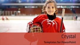  Presentation with ice hockey - PPT layouts consisting of youth girl hockey players background and a red colored foreground