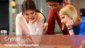  Presentation with pet students - PPT layouts with youth group - happy students using tablet computer background and a coral colored foreground