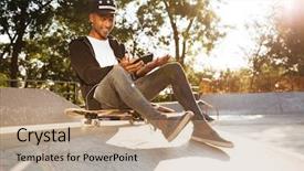  Presentation with urban youth - Audience pleasing theme consisting of youth information - portrait of a cheerful afro backdrop and a coral colored foreground