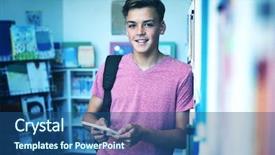  Presentation with digital library - Amazing slides having youth information - portrait of happy schoolboy holding backdrop and a ocean colored foreground
