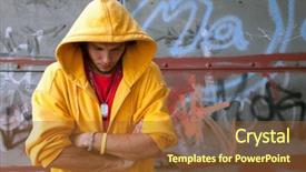  Presentation with graffiti - Colorful PPT layouts enhanced with youth law - young man portrait in hooded backdrop and a tawny brown colored foreground