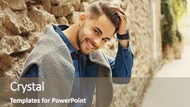  Presentation with youth leadership - Colorful presentation theme enhanced with youth leadership - handsome man near old building backdrop and a coral colored foreground