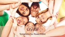  Presentation with youth leadership - Presentation theme with youth leadership - large group of smiling friends background and a lemonade colored foreground