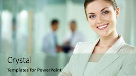  Presentation with camera - Slide set featuring youth leadership - portrait of a smiling business background and a mint green colored foreground