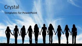  Presentation with youth leadership - Colorful PPT layouts enhanced with youth leadership - silhouette of ten young women backdrop and a light blue colored foreground