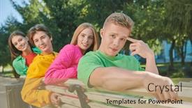  Presentation with youth - PPT theme consisting of youth-lifestyle-carefree-friends-teengers background and a coral colored foreground