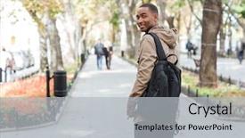  Presentation with man looking up happy - Audience pleasing slides consisting of youth magazine - photo of young african happy backdrop and a light gray colored foreground