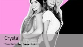  Presentation with octagon two mma fighters standing - Presentation theme featuring youth magazine - two young girl friends standing background and a light gray colored foreground