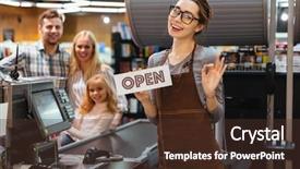  Presentation with dr holding ipad - Amazing slide set having youth marketing - portrait of smiling woman cashier backdrop and a tawny brown colored foreground