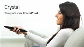  Presentation with man watching woman preparing vegetables - Theme enhanced with youth movie - beautiful woman watching tv indoors background and a white colored foreground