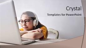  Presentation with youth - Theme having youth movie - pretty teenager watching a laptop background and a  colored foreground