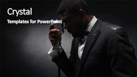  Presentation with radio station air vintage microphone - PPT layouts consisting of youth music - afro american man singing background and a black colored foreground