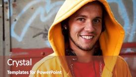  Presentation with one young man exercising handball - PPT theme featuring youth music - young man portrait in hooded background and a tawny brown colored foreground