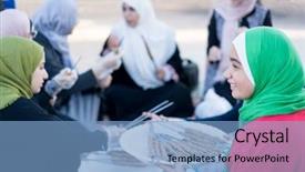  Presentation with lets get ready - Colorful PPT theme enhanced with youth readiness - arab girls ready for barbecue backdrop and a light blue colored foreground