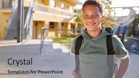  Presentation with elementary school - PPT theme consisting of youth readiness - portrait of smiling elementary school background and a  colored foreground