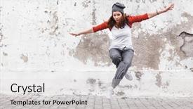  Presentation with hip hop dancing - Beautiful PPT theme featuring youth red cross - fitness sport girl in fashion backdrop and a light gray colored foreground