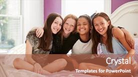  Presentation with teen girls - Slide deck featuring youth red cross - four teen girls sitting background and a red colored foreground