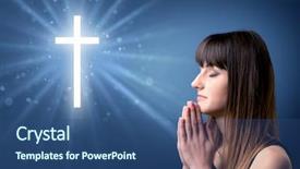  Presentation with woman praying over bible - Presentation design consisting of youth sin - young woman praying background and a ocean colored foreground