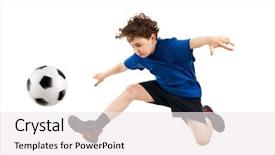  Presentation with youth - PPT theme featuring youth soccer - boy playing football isolated background and a white colored foreground