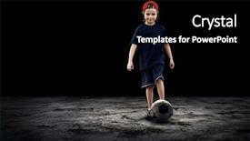  Presentation with football - PPT theme featuring youth soccer - child football player and grunge background and a black colored foreground