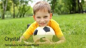  Presentation with youth - Beautiful PPT theme featuring youth soccer - little boy in the summer backdrop and a  colored foreground